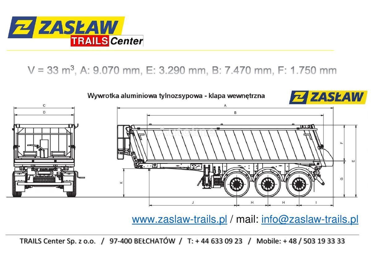 новый полуприцеп самосвал Zasław 33 m³ naczepa wywrotka Super LeKKa od 5.150 kg z placu!